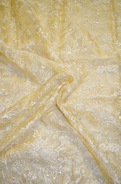 Beige Embriodered Chikankari Saree