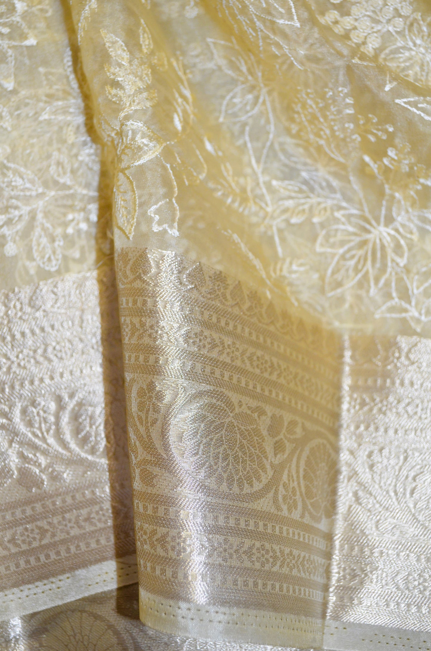 Beige Embriodered Chikankari Saree