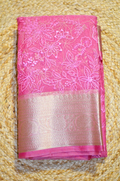 Mauve Embriodered Chikankari Saree