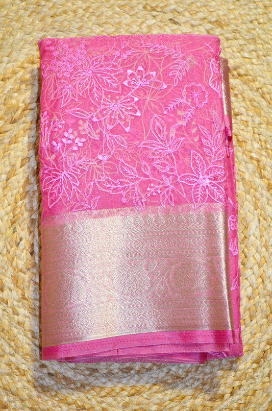 Mauve Embriodered Chikankari Saree