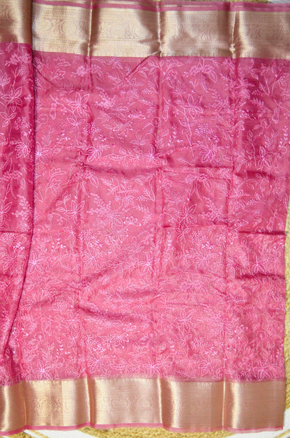 Mauve Embriodered Chikankari Saree