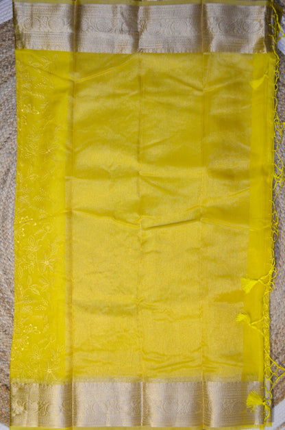 Yellow Embriodered Chikankari Saree
