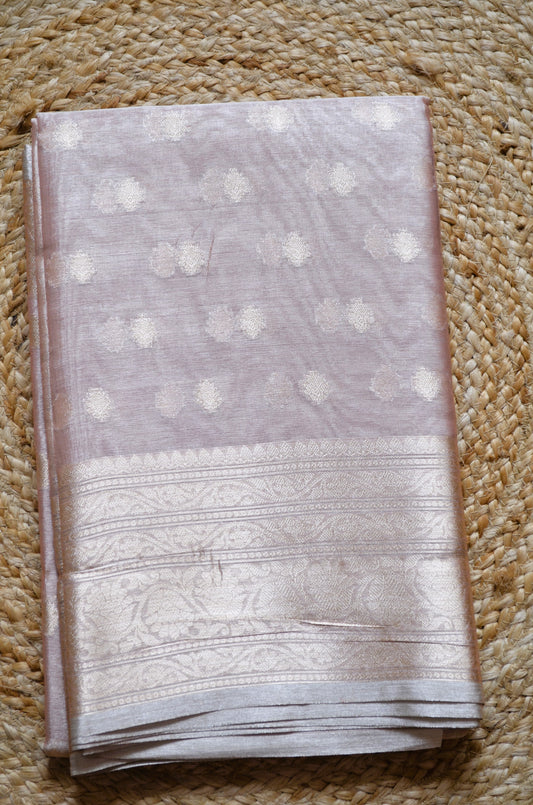 Peach Banarasi Zari Tissue Silk Saree