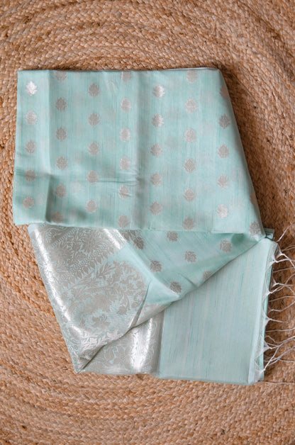Sea Green Woven Banarasi Zari Tissue Silk Saree