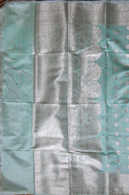 Sea Green Woven Banarasi Zari Tissue Silk Saree