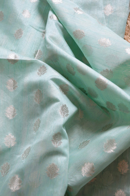 Sea Green Woven Banarasi Zari Tissue Silk Saree