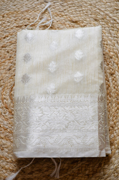 Beige Woven Banarasi Zari Tissue Silk Saree
