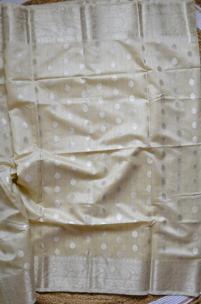 Beige Woven Banarasi Zari Tissue Silk Saree