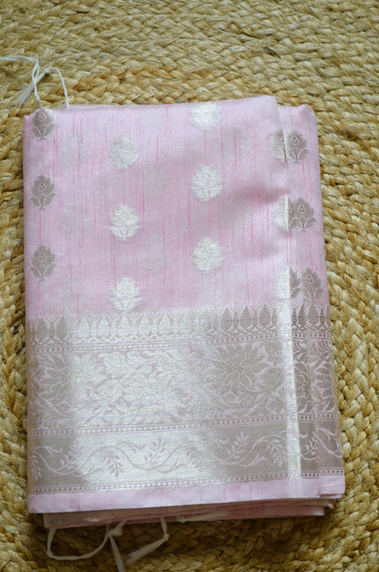 Pink Woven Banarasi Zari Tissue Silk Saree