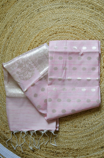 Pink Woven Banarasi Zari Tissue Silk Saree