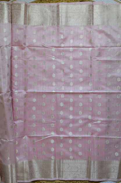 Pink Woven Banarasi Zari Tissue Silk Saree