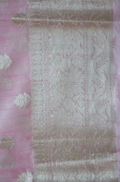 Pink Woven Banarasi Zari Tissue Silk Saree