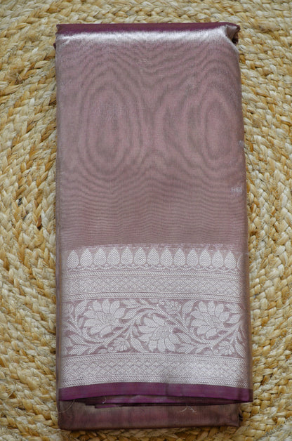Purple Plain Banarasi Tissue Silk Saree