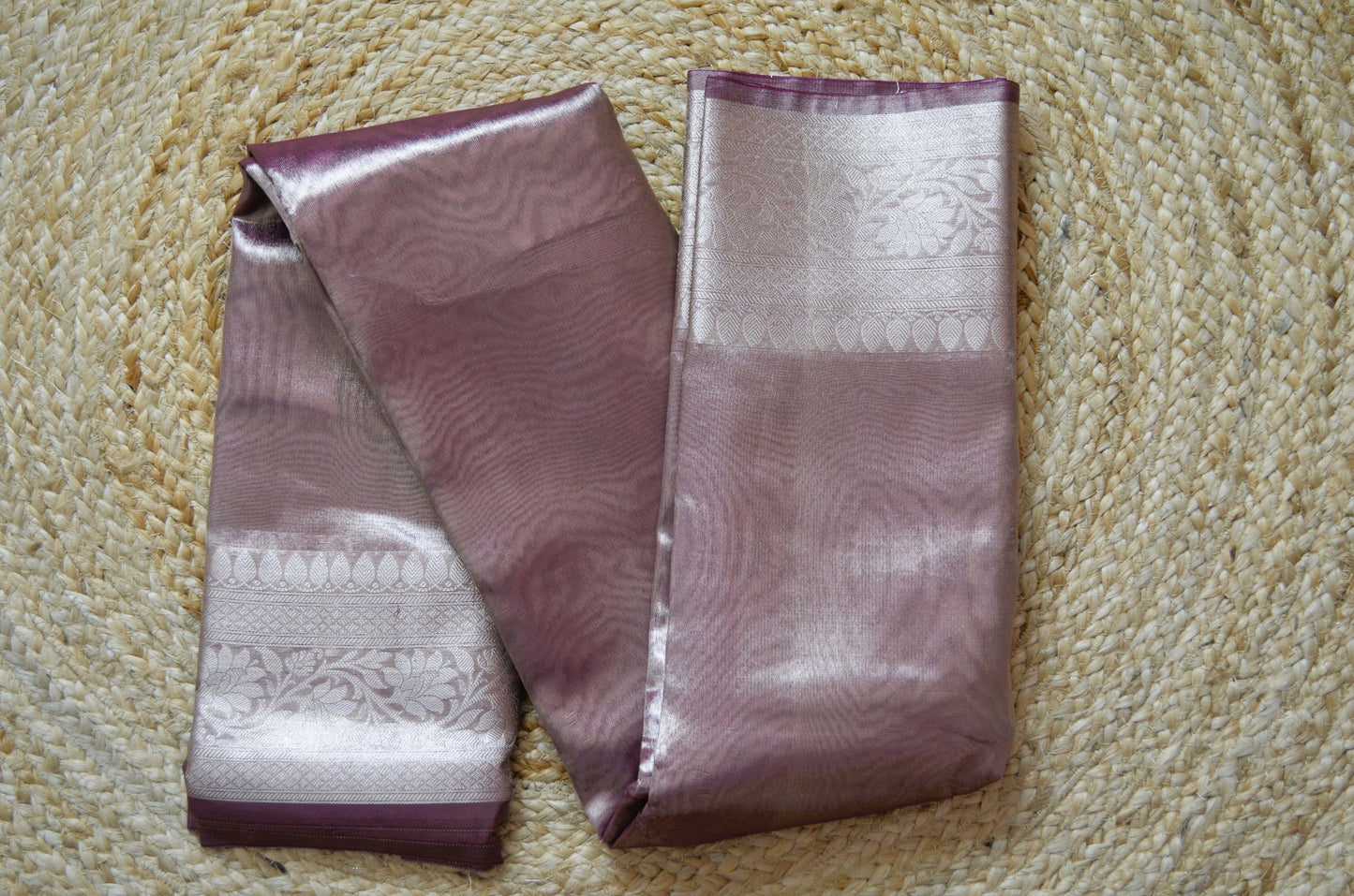 Purple Plain Banarasi Tissue Silk Saree