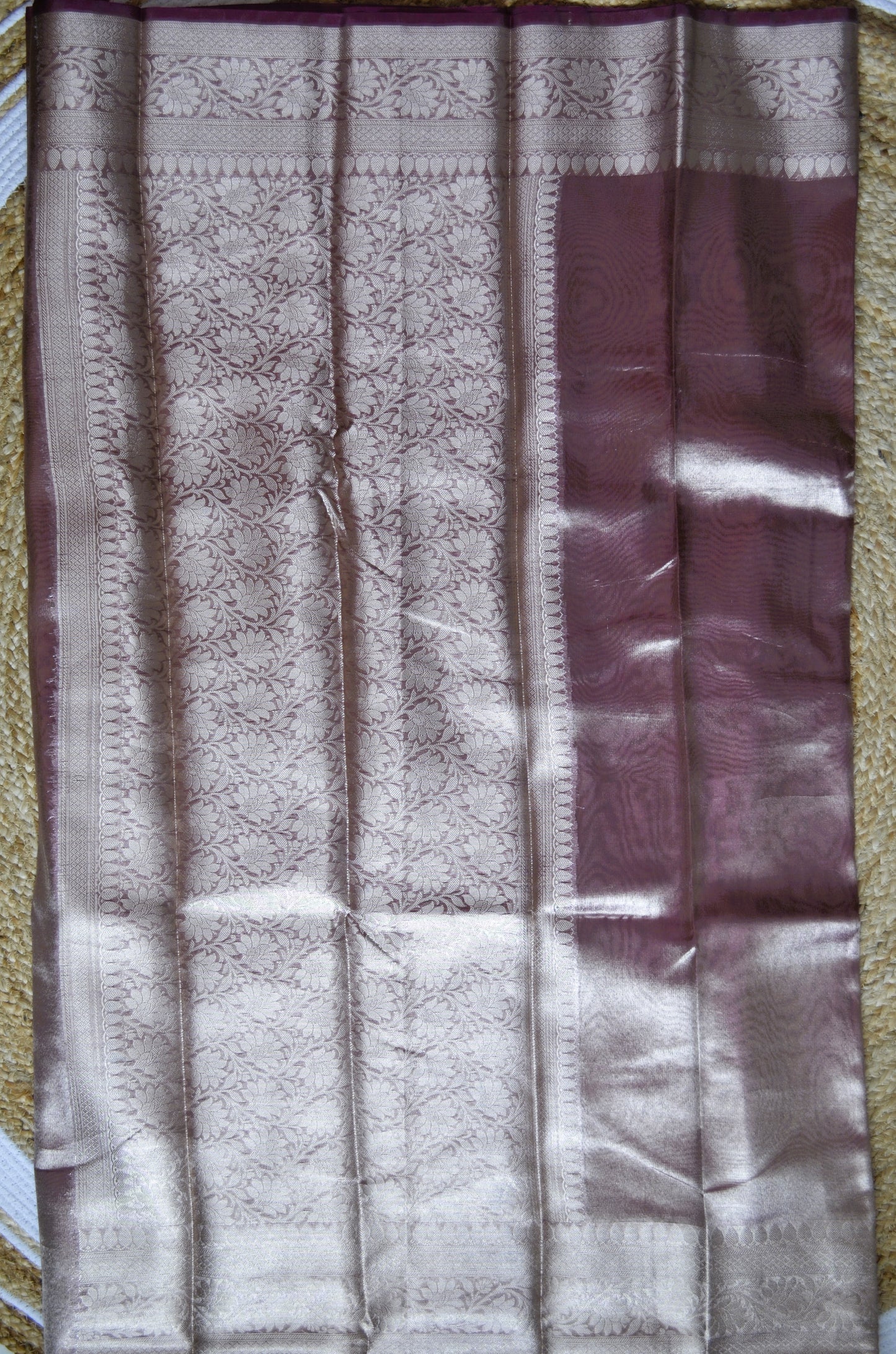 Purple Plain Banarasi Tissue Silk Saree