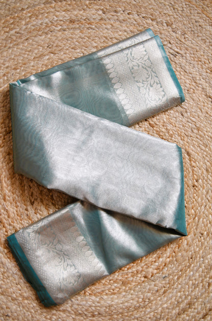 Green Plain Banarasi Tissue Silk Saree