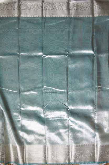 Green Plain Banarasi Tissue Silk Saree