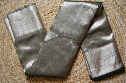 Black Plain Banarasi Tissue Silk Saree