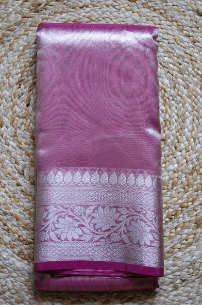 Magenta Plain Banarasi Tissue Silk Saree