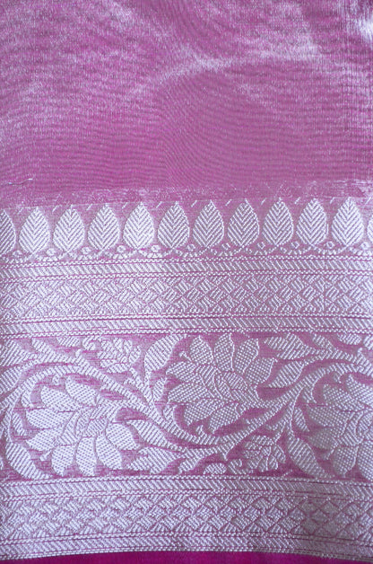 Magenta Plain Banarasi Tissue Silk Saree
