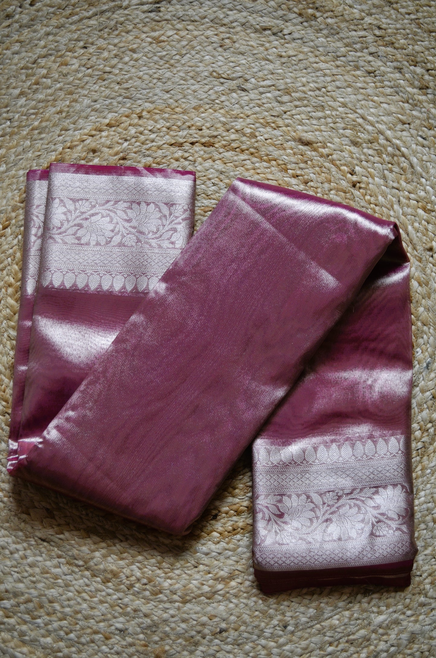Magenta Plain Banarasi Tissue Silk Saree