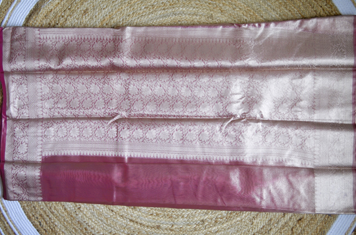 Magenta Plain Banarasi Tissue Silk Saree