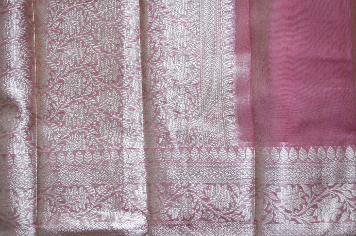 Magenta Plain Banarasi Tissue Silk Saree