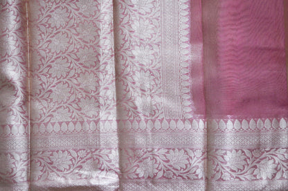 Magenta Plain Banarasi Tissue Silk Saree