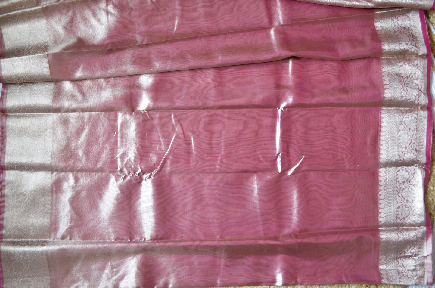 Magenta Plain Banarasi Tissue Silk Saree