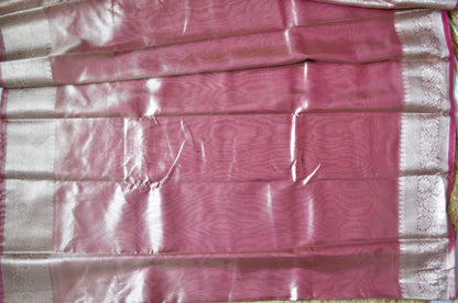 Magenta Plain Banarasi Tissue Silk Saree