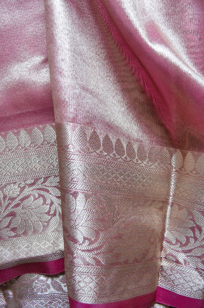 Magenta Plain Banarasi Tissue Silk Saree