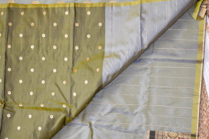 Grey Zari Work Banarasi Silk Saree