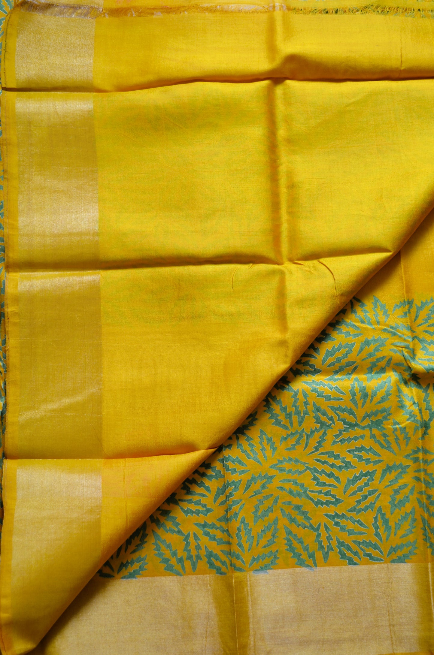 Yellow Katan Pure Silk Handloom Saree with Block Prints