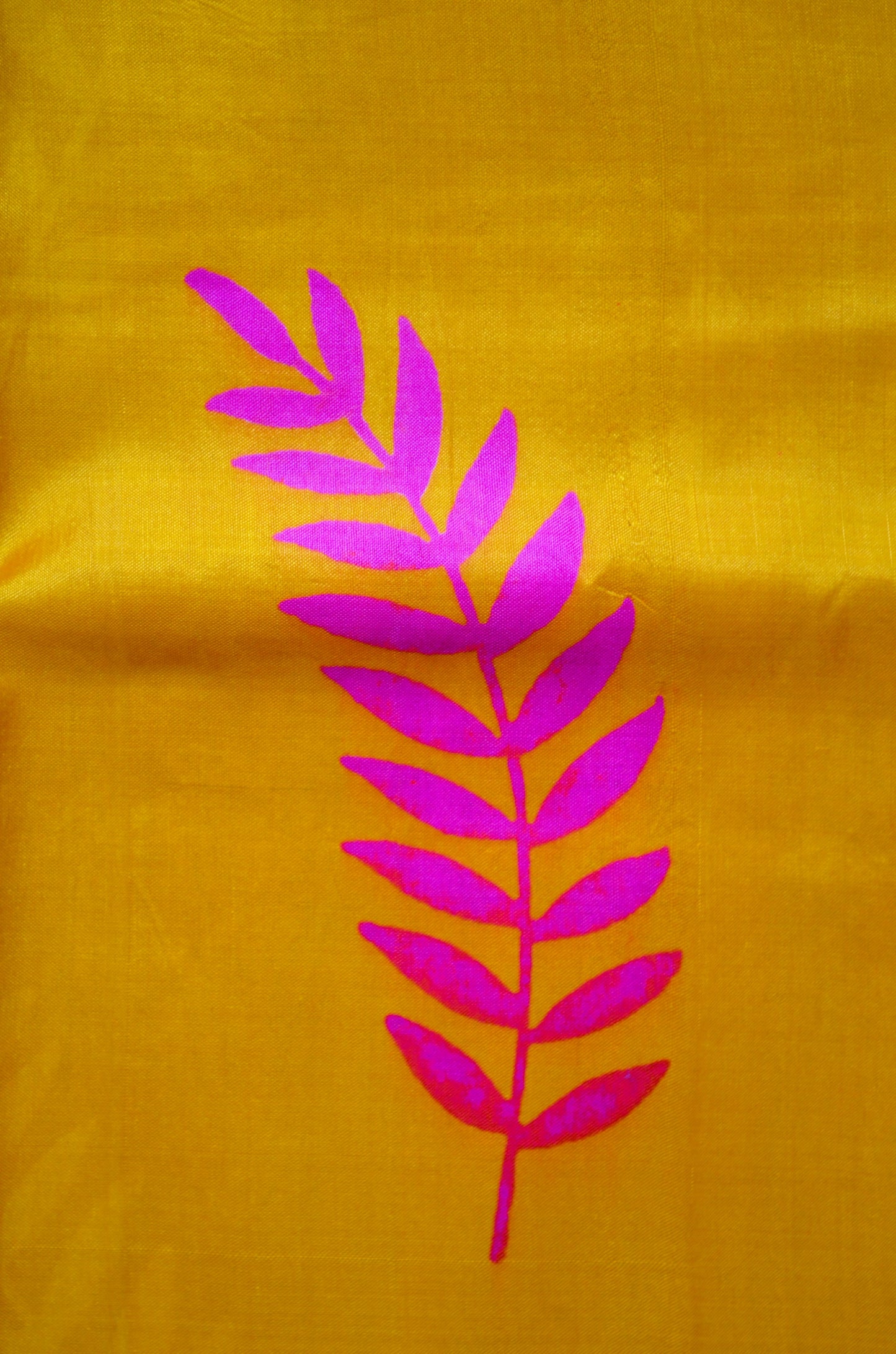 Yellow Katan Pure Silk Handloom Saree with Block Prints
