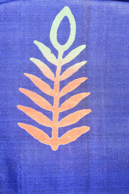 Navy Blue Katan Pure Silk Handloom Saree with Block Prints