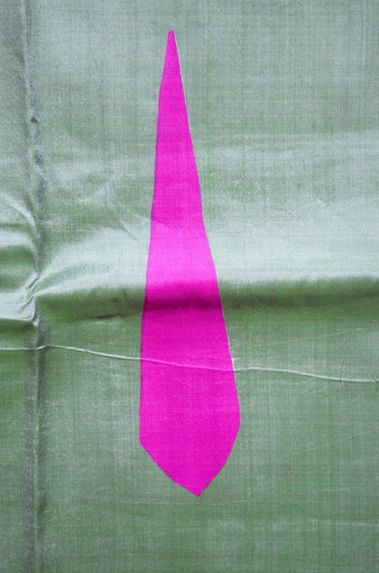 Pista Green Katan Pure Silk Handloom Saree with Block Prints