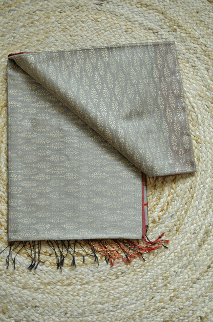 Beige Maroon Block Print Pure Silk Handloom Saree