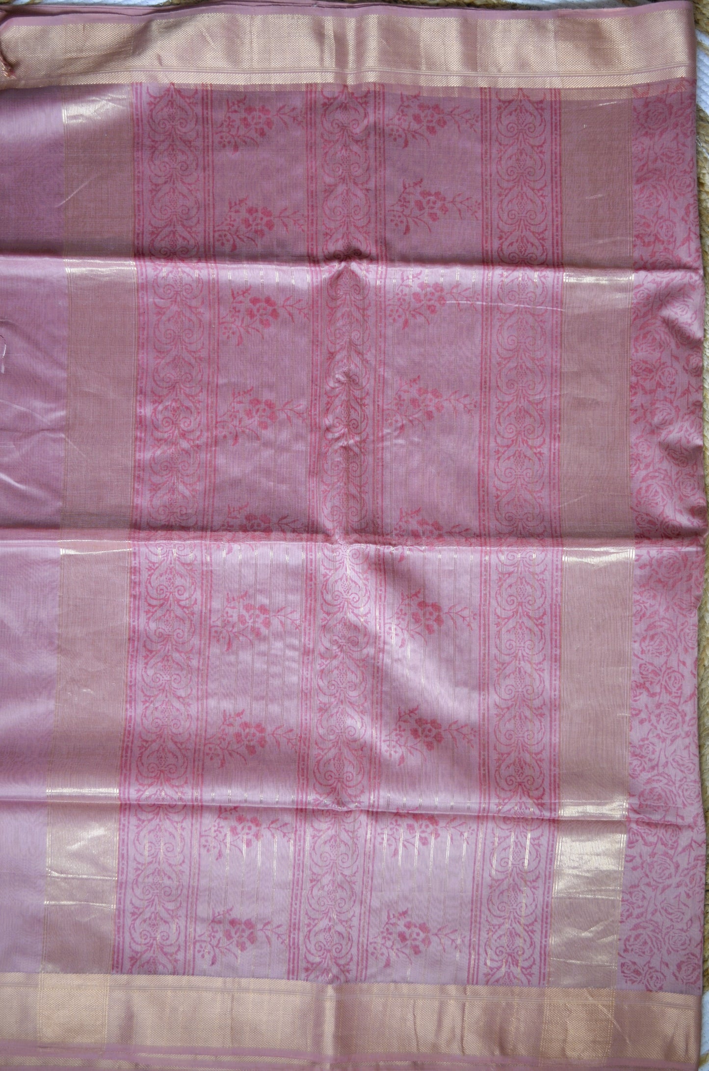 Mauve Block Print Pure Silk Handloom Saree