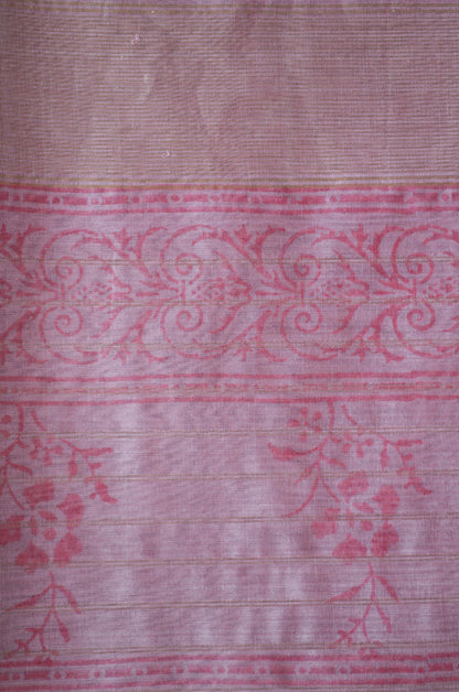 Mauve Block Print Pure Silk Handloom Saree