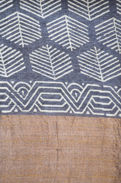 Steel Tussar Pure Silk Handloom Saree with Block Print