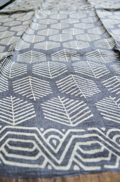 Steel Tussar Pure Silk Handloom Saree with Block Print