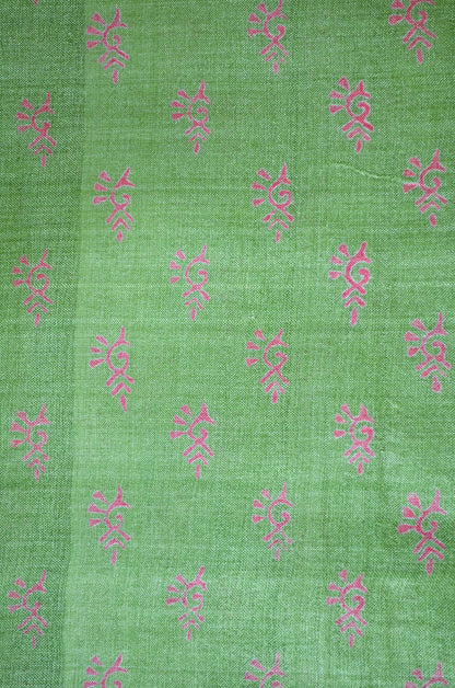 Olive Tussar Pure Silk Handloom Saree with Block Print