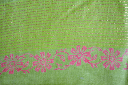 Rust Tussar Pure Silk Handloom Saree with Block Prints