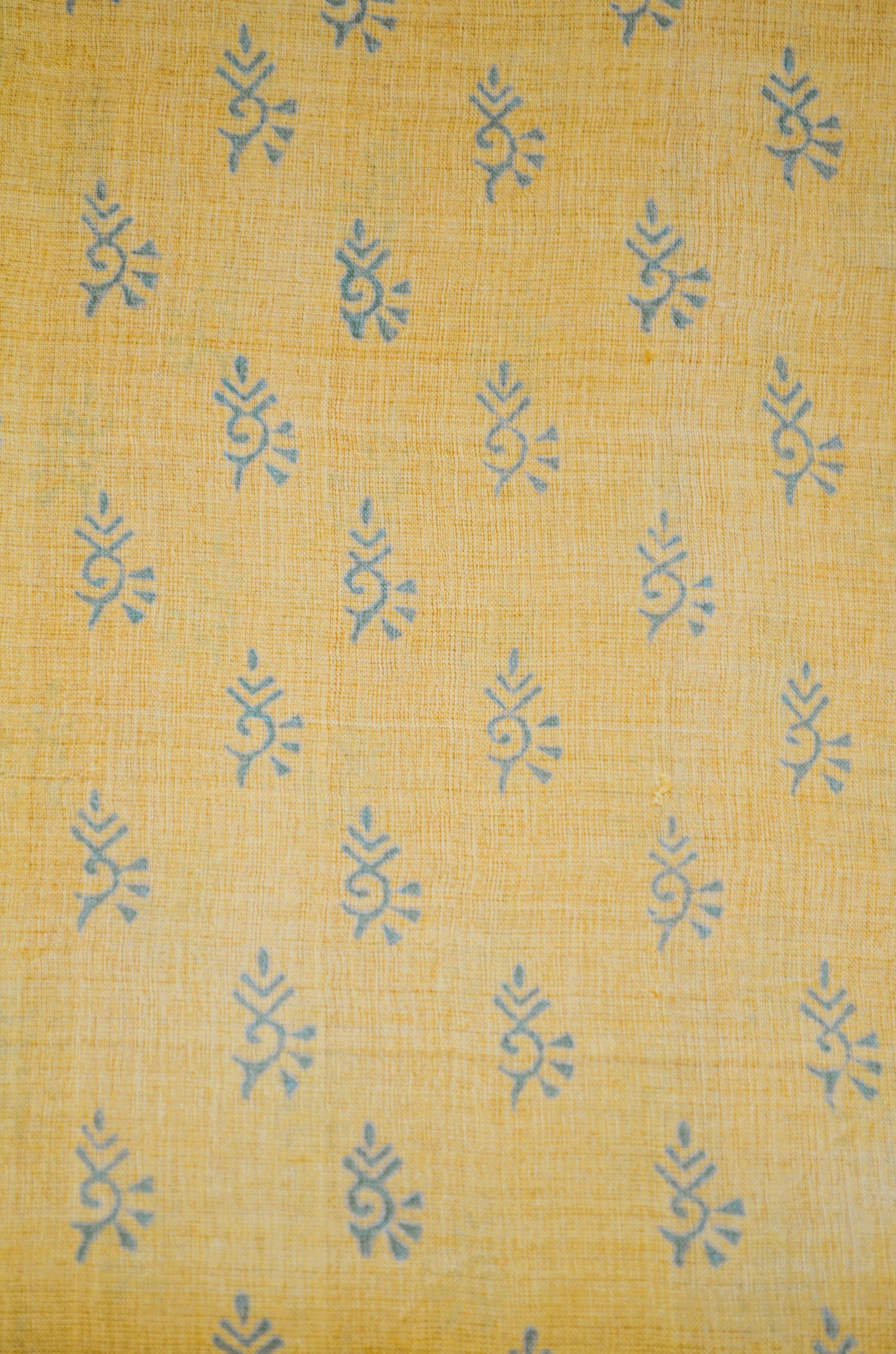 Yellow Tussar Pure Silk Handloom Saree with Block Prints