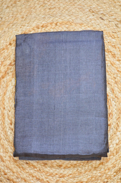 Steel Tussar Pure Silk Handloom Saree with Block Flower Prints