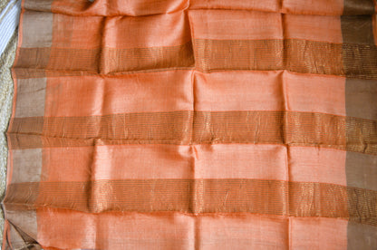 Grey Tussar Pure Silk Handloom Saree with Block Prints