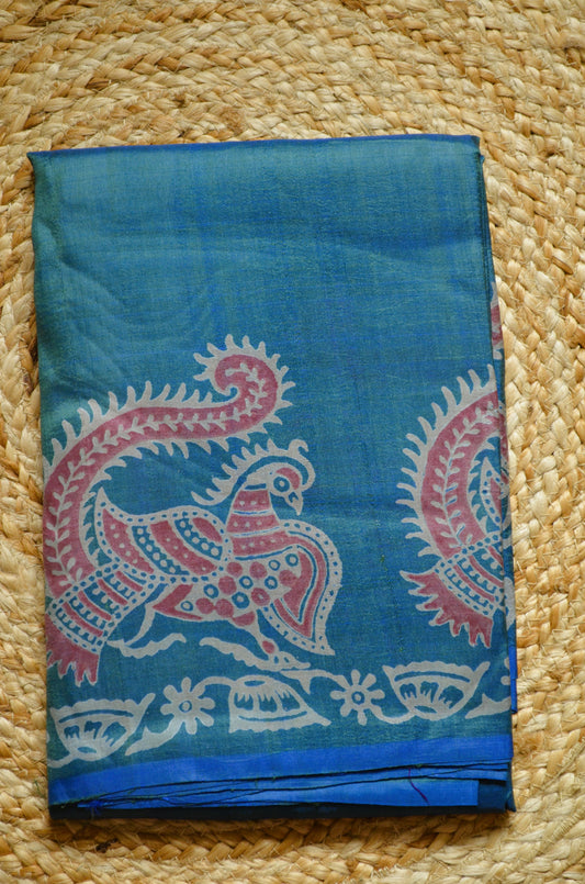 Cyan Dual Tone Pure Silk Sonamukhi Handloom Saree