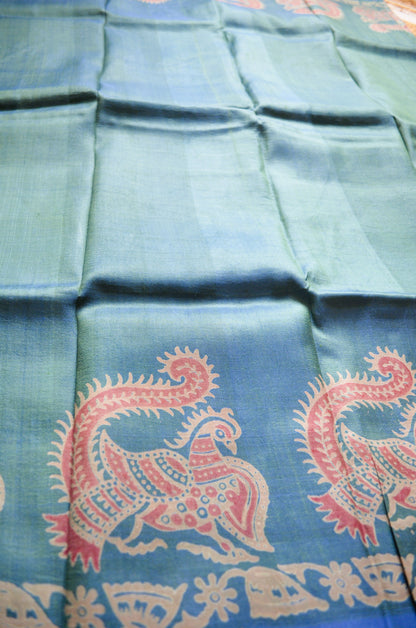 Cyan Dual Tone Pure Silk Sonamukhi Handloom Saree