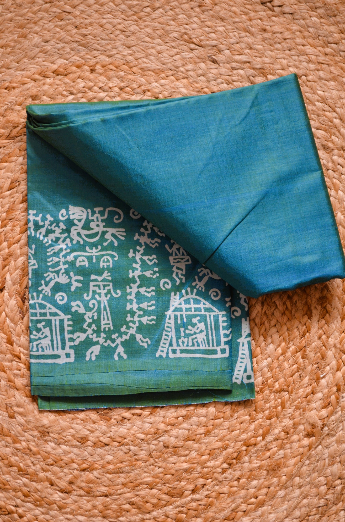 Teal Dual Tone Pure Silk Sonamukhi Handloom Saree