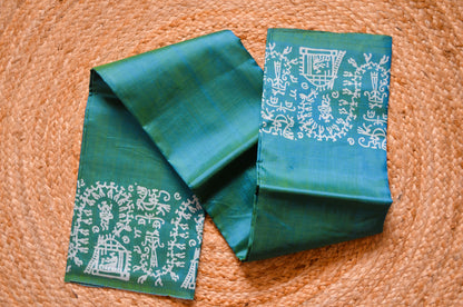 Teal Dual Tone Pure Silk Sonamukhi Handloom Saree
